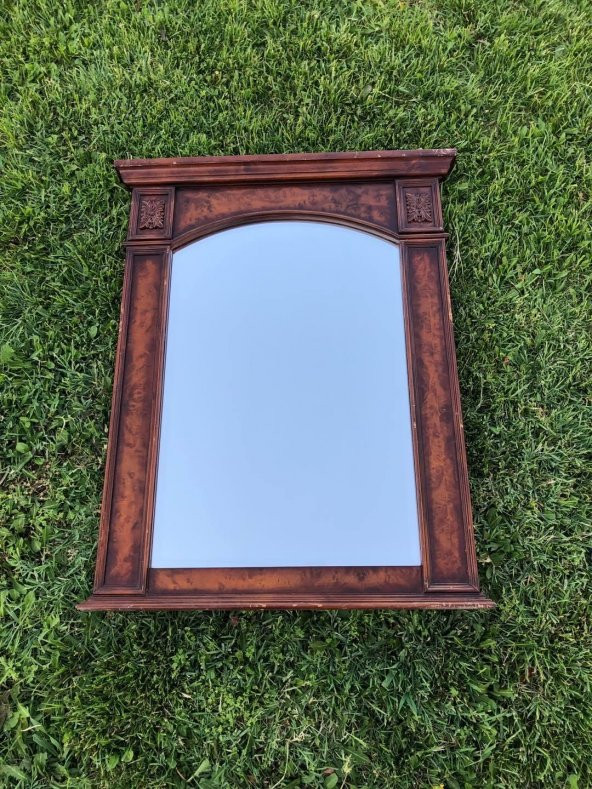 Vintage Ahşap Çerçeveli Oyma Desenli Sedefli Kubbeli  Ayna 70x88cm - Dekoratif Ayna - 8