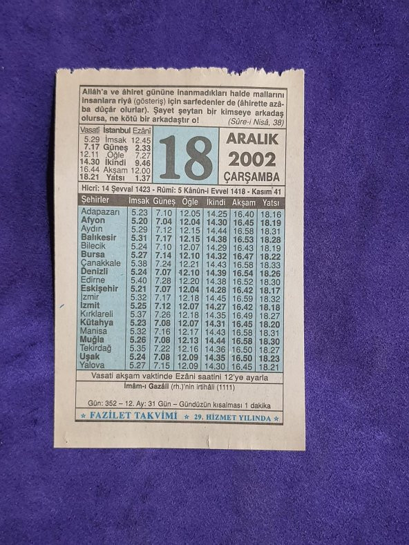 18 Aralık 2002 Takvim Yaprağı - Nostalji Koleksiyonluk Takvim Yaprağı ürün görseli