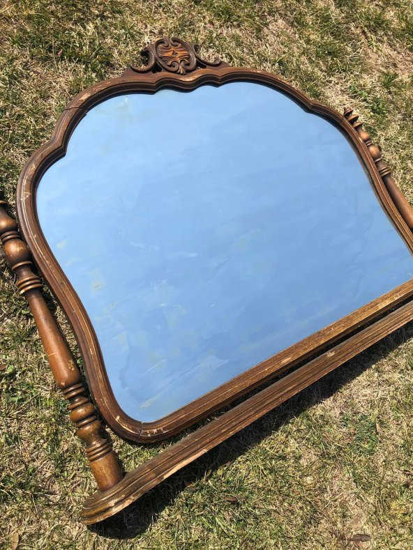 Vintage Oymalı Şifoniyer Aynası 100x85 cm - Dekoratif Standlı Ayna - 4