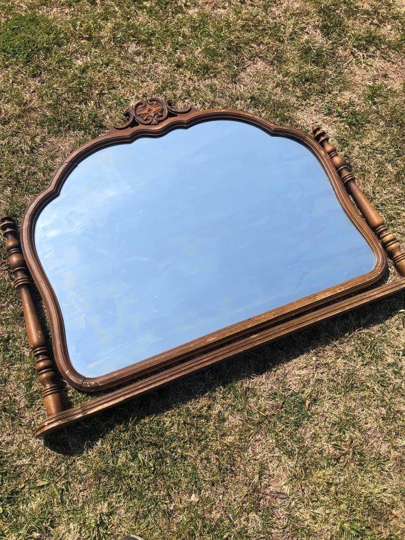 Vintage Oymalı Şifoniyer Aynası 100x85 cm - Dekoratif Standlı Ayna - 5