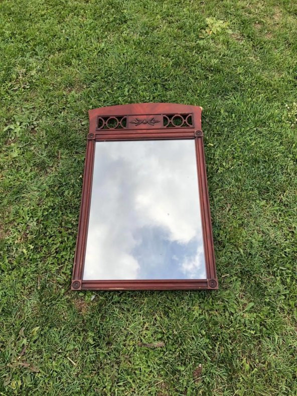 Vintage Kahverengi Oyma Desenli Çerçeveli Ayna 57x96,5 cm - Dekoratif Ayna - 2