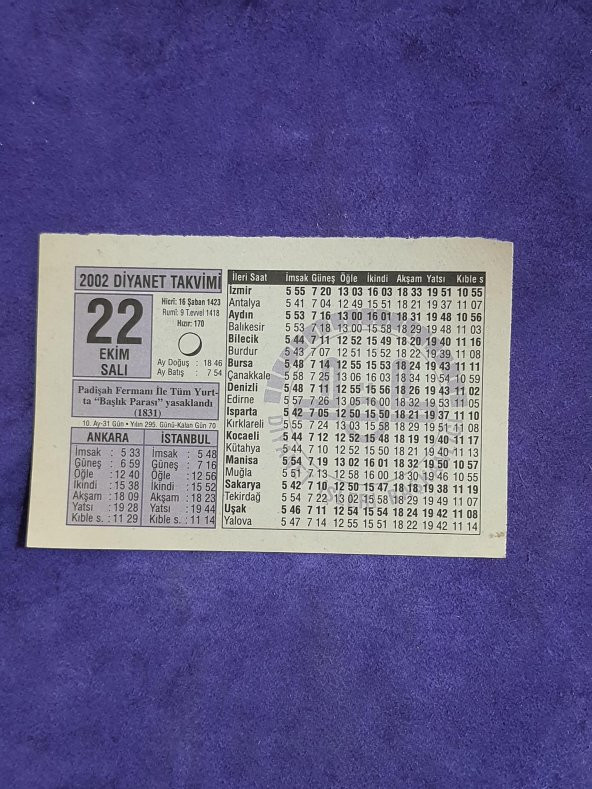 22 Ekim 2002 Takvim Yaprağı - Nostalji Koleksiyonluk Takvim Yaprağı A ürün görseli