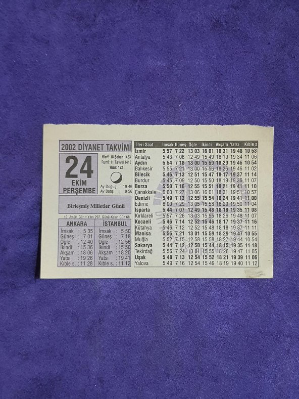 24 Ekim 2002 Takvim Yaprağı - Nostalji Koleksiyonluk Takvim Yaprağı A ürün görseli