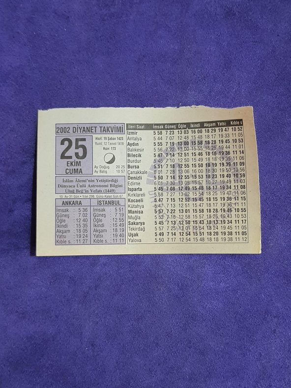 25 Ekim 2002 Takvim Yaprağı - Nostalji Koleksiyonluk Takvim Yaprağı A ürün görseli