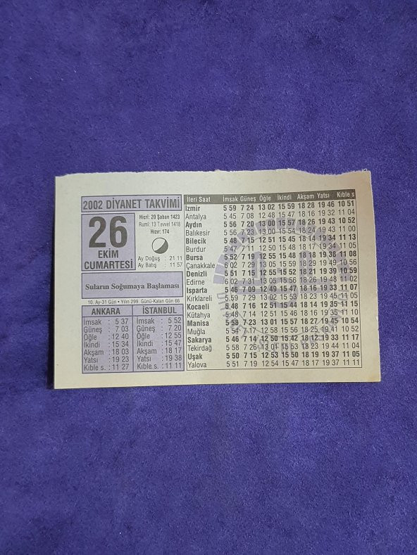 26 Ekim 2002 Takvim Yaprağı - Nostalji Koleksiyonluk Takvim Yaprağı A ürün görseli