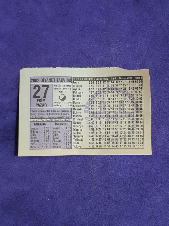 27 Ekim 2002 Takvim Yaprağı - Nostalji Koleksiyonluk Takvim Yaprağı A ürün görseli