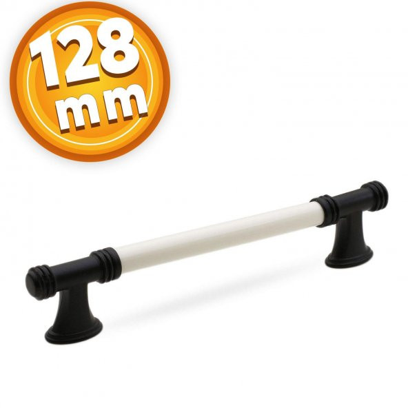 Lüks Porselen Mobilya Çekmece Dolap Kapak Kulpu Kulbu 128 mm Beyaz Mat Siyah