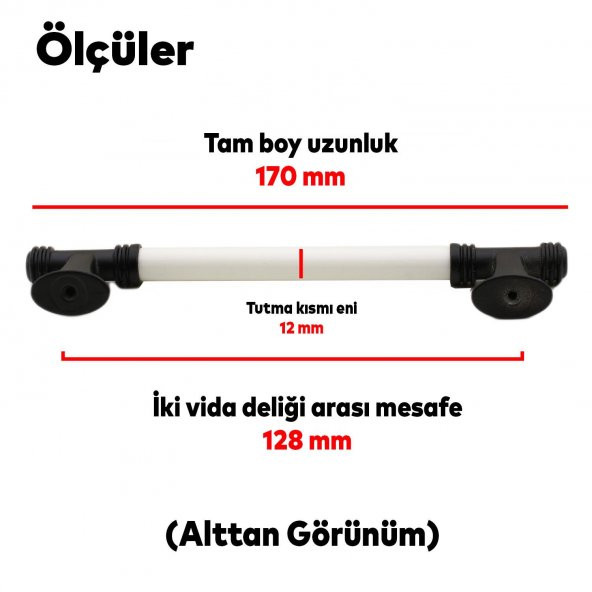 Lüks Porselen Mobilya Çekmece Dolap Kapak Kulpu Kulbu 128 mm Beyaz Mat Siyah - Resim 2