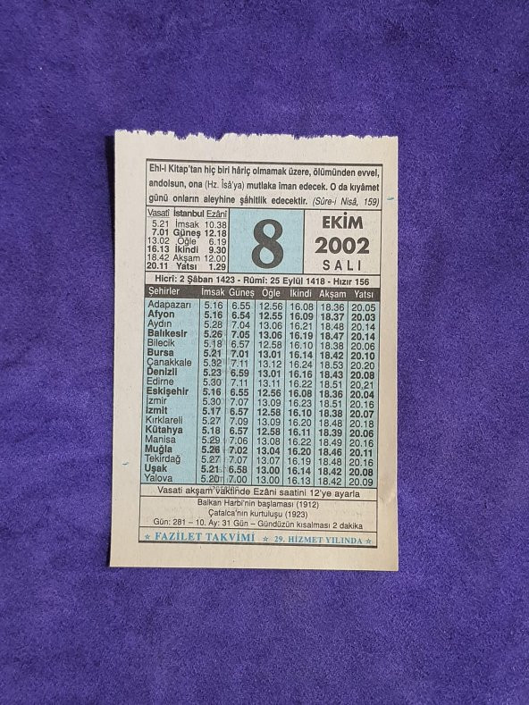 8 Ekim 2002 Takvim Yaprağı - Nostalji Koleksiyonluk Takvim Yaprağı ürün görseli