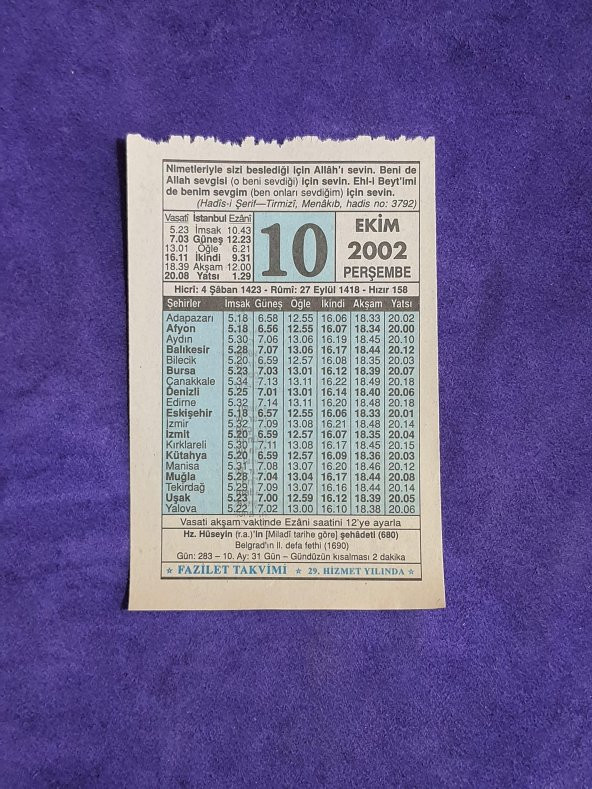 10 Ekim 2002 Takvim Yaprağı - Nostalji Koleksiyonluk Takvim Yaprağı ürün görseli