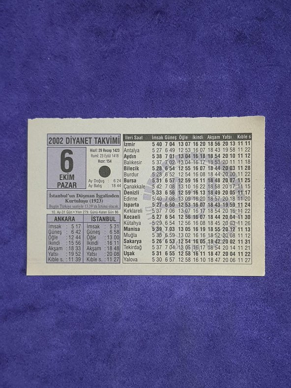 6 Ekim 2002 Takvim Yaprağı - Nostalji Koleksiyonluk Takvim Yaprağı A ürün görseli