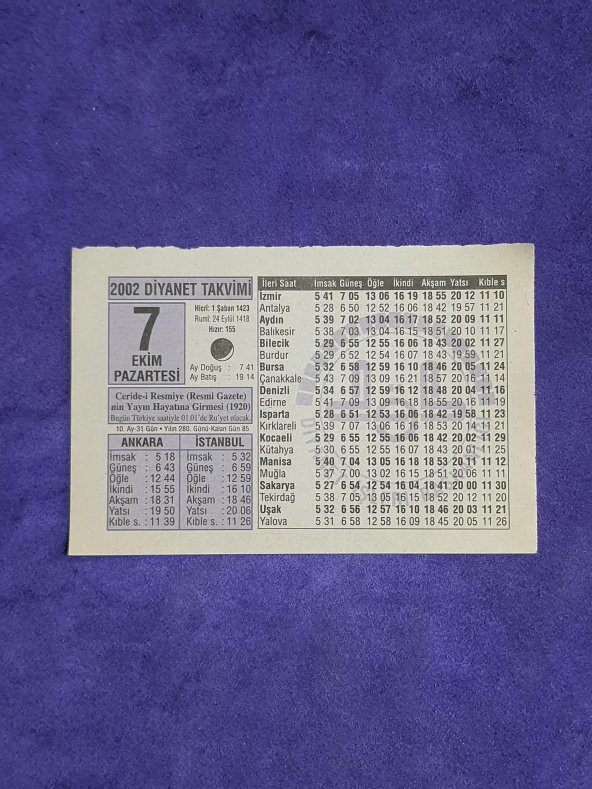 7 Ekim 2002 Takvim Yaprağı - Nostalji Koleksiyonluk Takvim Yaprağı A ürün görseli