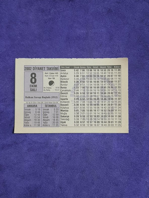8 Ekim 2002 Takvim Yaprağı - Nostalji Koleksiyonluk Takvim Yaprağı A ürün görseli