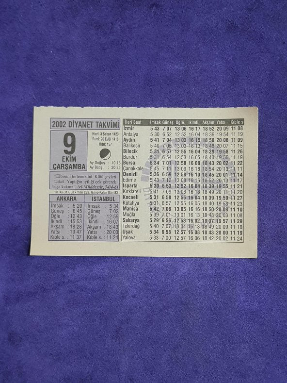 9 Ekim 2002 Takvim Yaprağı - Nostalji Koleksiyonluk Takvim Yaprağı A ürün görseli