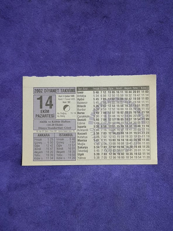 14 Ekim 2002 Takvim Yaprağı - Nostalji Koleksiyonluk Takvim Yaprağı A ürün görseli