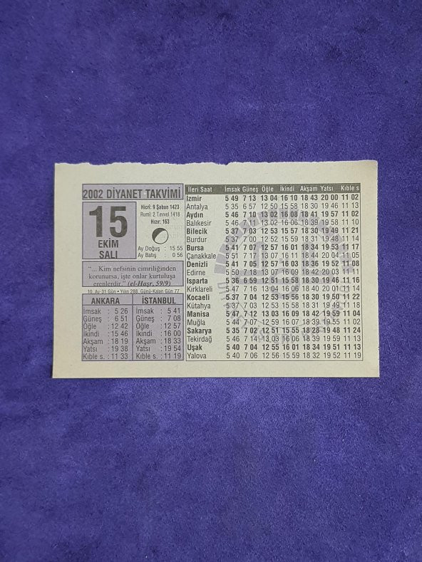 15 Ekim 2002 Takvim Yaprağı - Nostalji Koleksiyonluk Takvim Yaprağı A ürün görseli