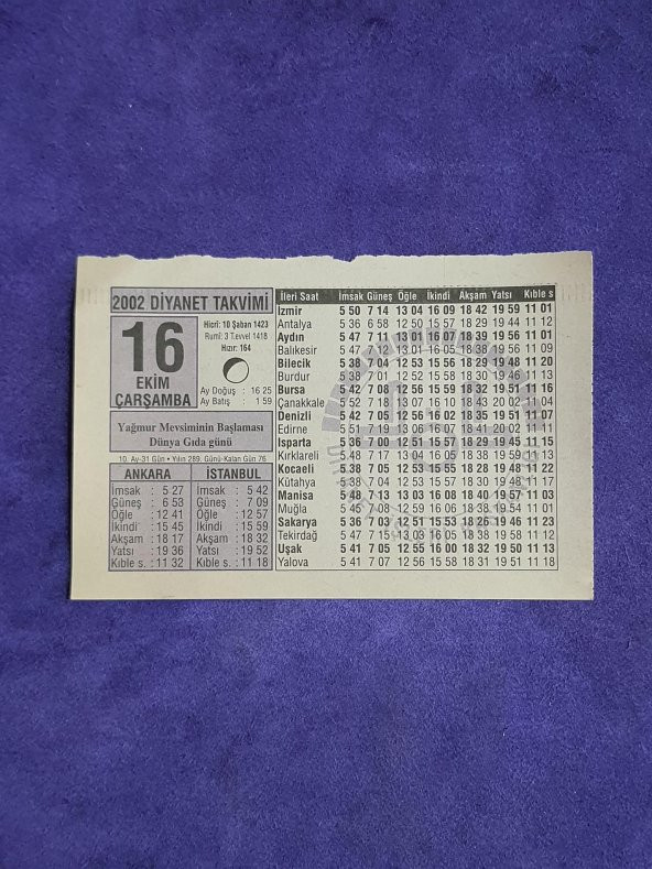 16 Ekim 2002 Takvim Yaprağı - Nostalji Koleksiyonluk Takvim Yaprağı A ürün görseli