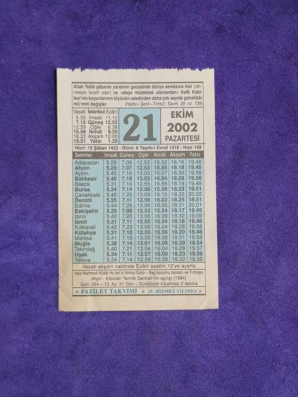 21 Ekim 2002 Takvim Yaprağı - Nostalji Koleksiyonluk Takvim Yaprağı ürün görseli