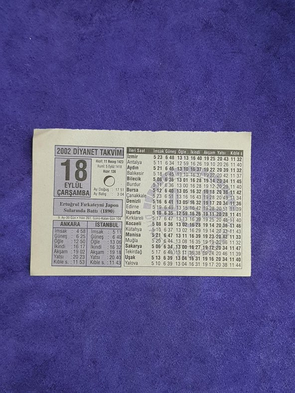18 Eylül 2002 Takvim Yaprağı - Nostalji Koleksiyonluk Takvim Yaprağı A ürün görseli