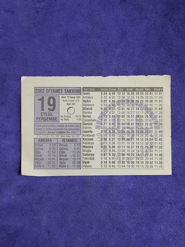 19 Eylül 2002 Takvim Yaprağı - Nostalji Koleksiyonluk Takvim Yaprağı A ürün görseli