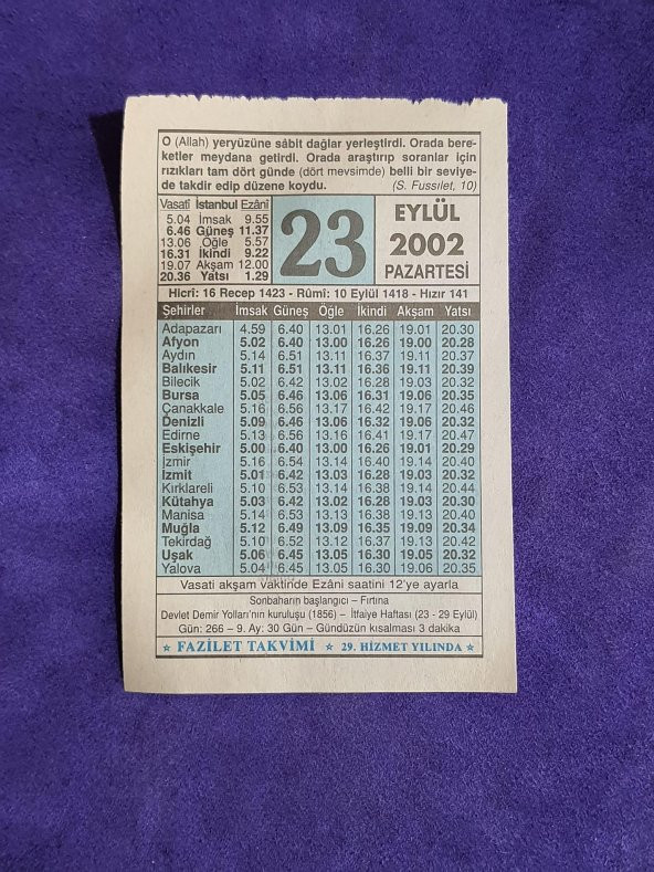23 Eylül 2002 Takvim Yaprağı - Nostalji Koleksiyonluk Takvim Yaprağı ürün görseli