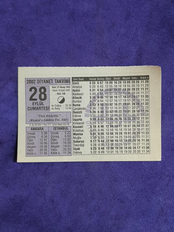 28 Eylül 2002 Takvim Yaprağı - Nostalji Koleksiyonluk Takvim Yaprağı A ürün görseli