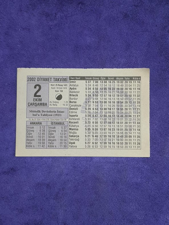 2 Ekim 2002 Takvim Yaprağı - Nostalji Koleksiyonluk Takvim Yaprağı A ürün görseli