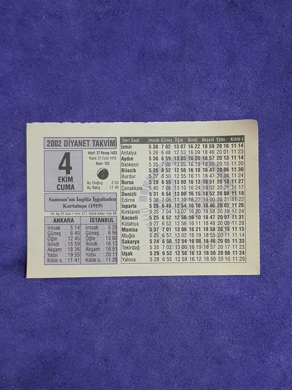 4 Ekim 2002 Takvim Yaprağı - Nostalji Koleksiyonluk Takvim Yaprağı A ürün görseli