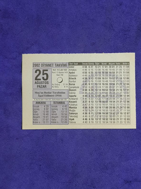 25 Ağustos 2002 Takvim Yaprağı - Nostalji Koleksiyonluk Takvim Yaprağı A ürün görseli