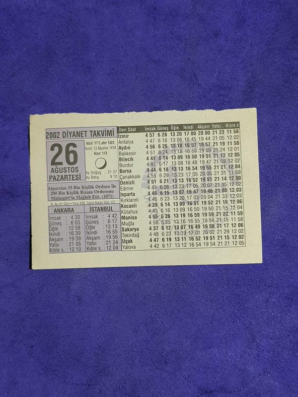 26 Ağustos 2002 Takvim Yaprağı - Nostalji Koleksiyonluk Takvim Yaprağı A ürün görseli
