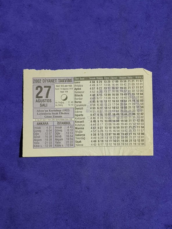 27 Ağustos 2002 Takvim Yaprağı - Nostalji Koleksiyonluk Takvim Yaprağı A ürün görseli