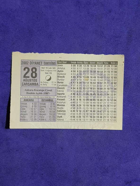 28 Ağustos 2002 Takvim Yaprağı - Nostalji Koleksiyonluk Takvim Yaprağı A ürün görseli