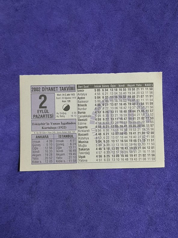 2 Eylül 2002 Takvim Yaprağı - Nostalji Koleksiyonluk Takvim Yaprağı A ürün görseli