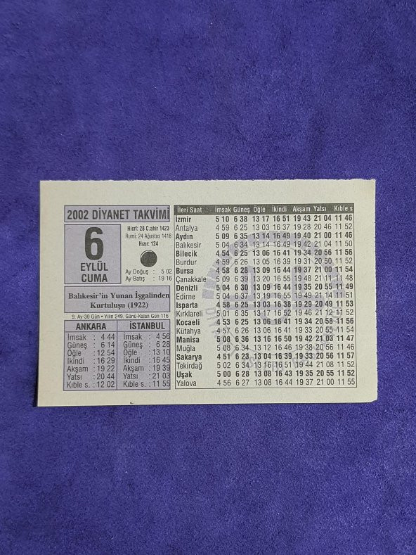 6 Eylül 2002 Takvim Yaprağı - Nostalji Koleksiyonluk Takvim Yaprağı A ürün görseli