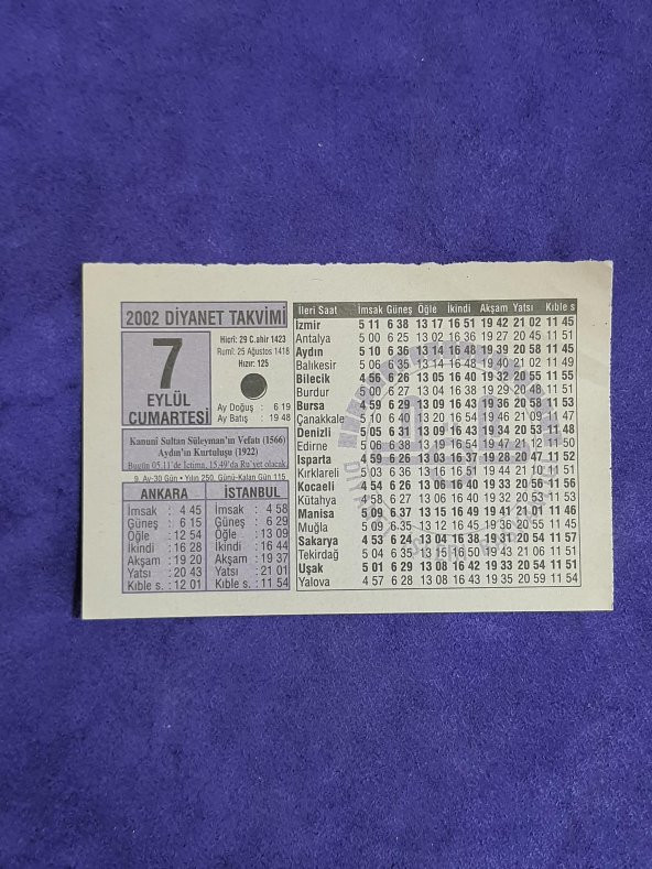 7 Eylül 2002 Takvim Yaprağı - Nostalji Koleksiyonluk Takvim Yaprağı A ürün görseli