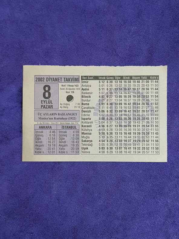 8 Eylül 2002 Takvim Yaprağı - Nostalji Koleksiyonluk Takvim Yaprağı A ürün görseli