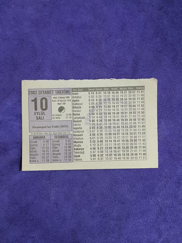 10 Eylül 2002 Takvim Yaprağı - Nostalji Koleksiyonluk Takvim Yaprağı A ürün görseli