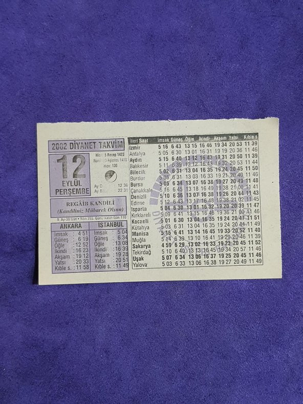 12 Eylül 2002 Takvim Yaprağı - Nostalji Koleksiyonluk Takvim Yaprağı A ürün görseli