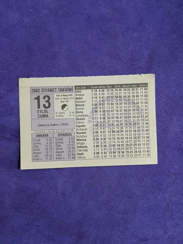 13 Eylül 2002 Takvim Yaprağı - Nostalji Koleksiyonluk Takvim Yaprağı A ürün görseli