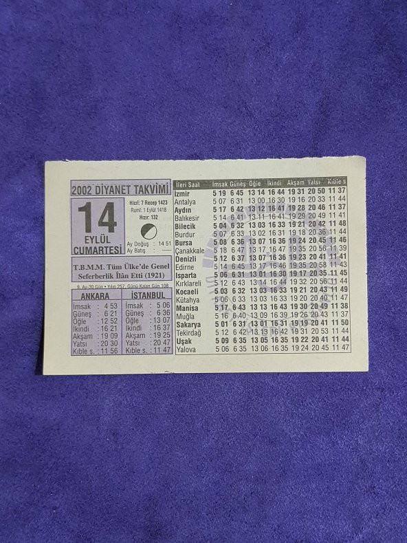 14 Eylül 2002 Takvim Yaprağı - Nostalji Koleksiyonluk Takvim Yaprağı A ürün görseli