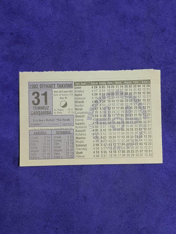 31 Temmuz 2002 Takvim Yaprağı - Nostalji Koleksiyonluk Takvim Yaprağı A ürün görseli