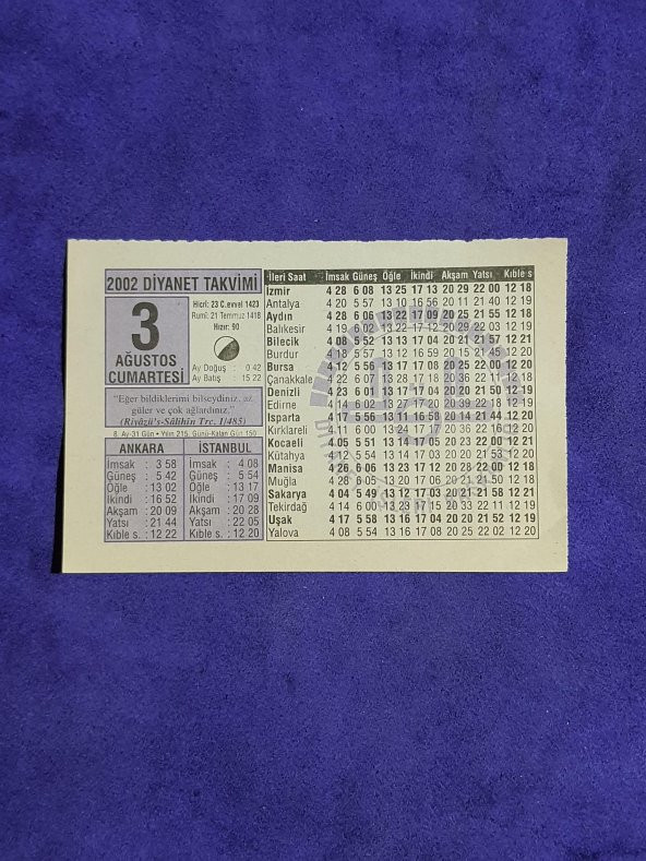 3 Ağustos 2002 Takvim Yaprağı - Nostalji Koleksiyonluk Takvim Yaprağı A ürün görseli