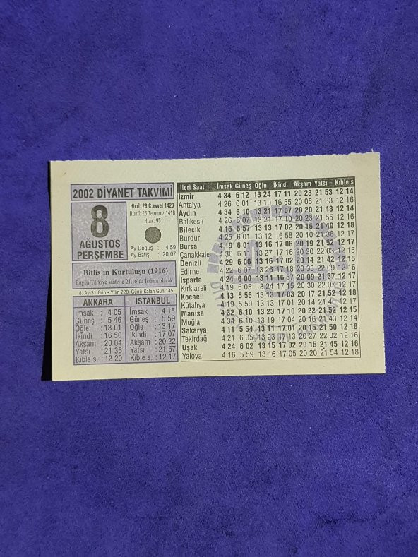 8 Ağustos 2002 Takvim Yaprağı - Nostalji Koleksiyonluk Takvim Yaprağı A ürün görseli