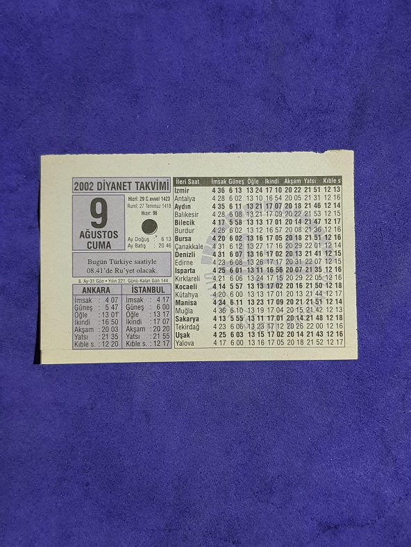 9 Ağustos 2002 Takvim Yaprağı - Nostalji Koleksiyonluk Takvim Yaprağı A ürün görseli