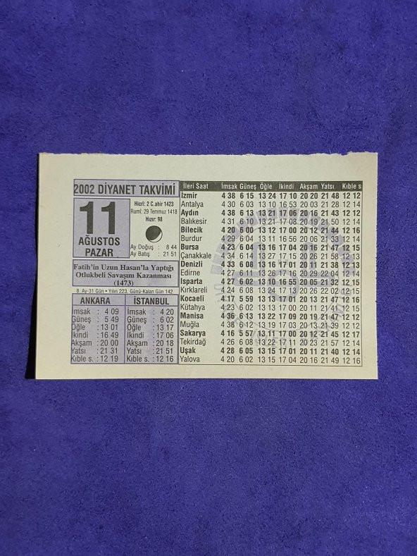 11 Ağustos 2002 Takvim Yaprağı - Nostalji Koleksiyonluk Takvim Yaprağı A ürün görseli