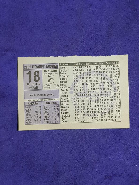 18 Ağustos 2002 Takvim Yaprağı - Nostalji Koleksiyonluk Takvim Yaprağı A ürün görseli