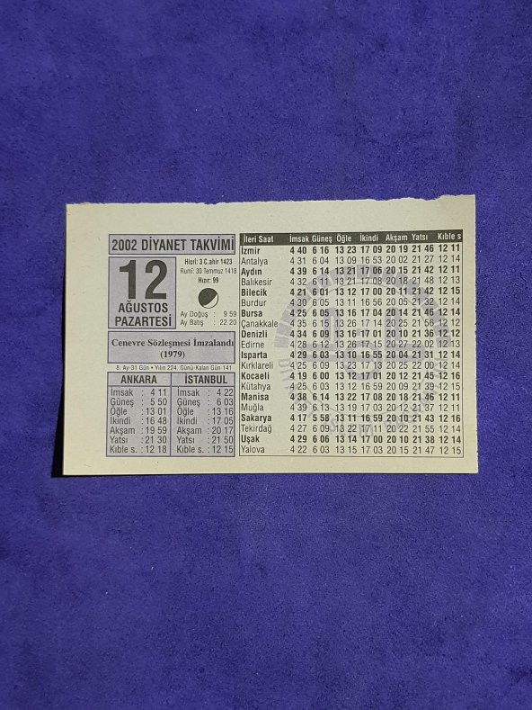 12 Ağustos 2002 Takvim Yaprağı - Nostalji Koleksiyonluk Takvim Yaprağı A ürün görseli