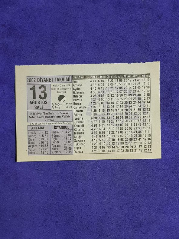 13 Ağustos 2002 Takvim Yaprağı - Nostalji Koleksiyonluk Takvim Yaprağı A ürün görseli