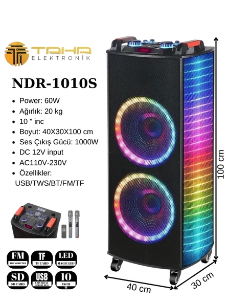 Taşınabilir 10 İnç 100w Tekerli Rgb Bluetooth Mikrofonlu Parti Hoparlör Hp-915