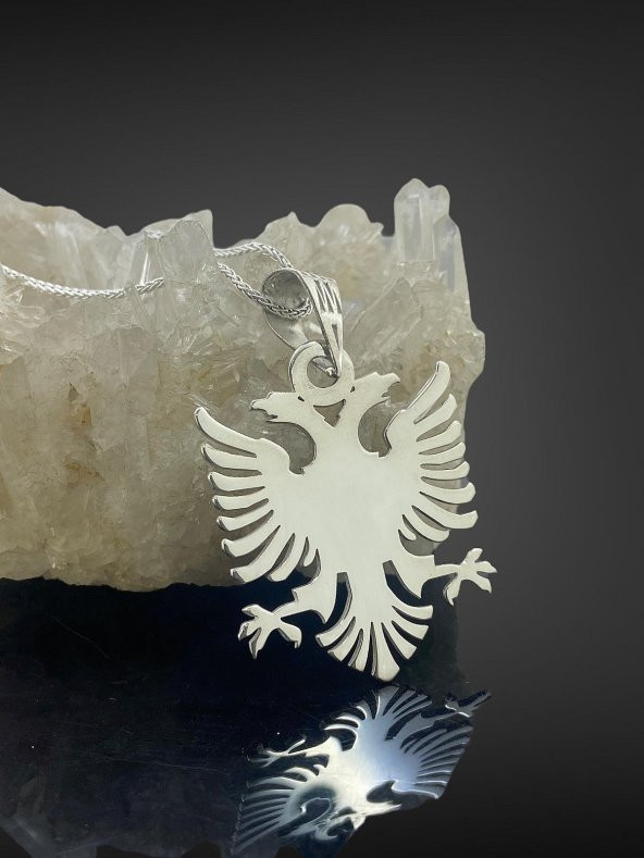925 Ayar Gümüş Büyük Arnavut Kartalı 60 cm Uzun Zincir Kolye - 2